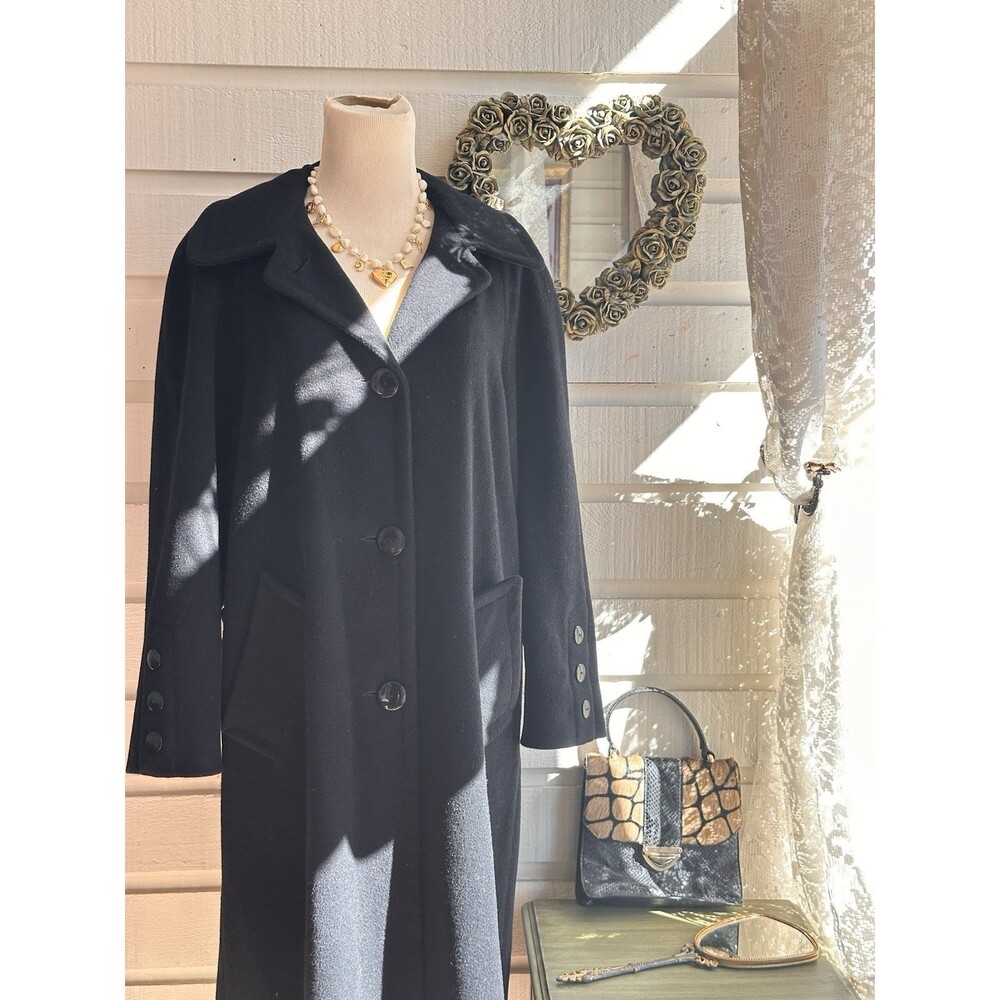 Vintage 1980s Ashley Scott Long Coat Wool Classic Black